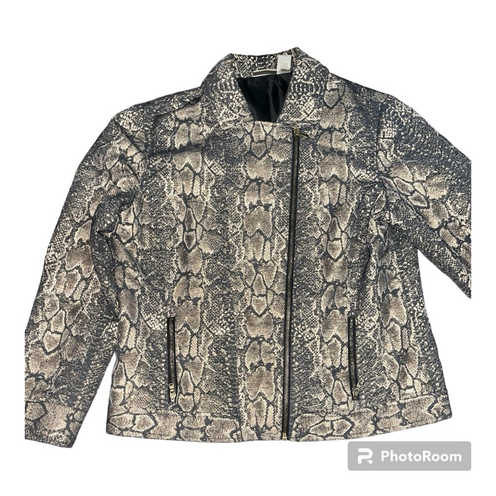 Chico’s snakeskin inspired zip up jacket, size 2 (L), EUC